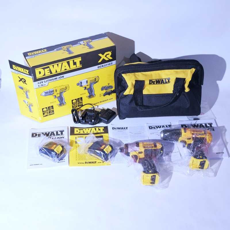 ПРОМО DeWALT DCK211C2 комплект импакт и бормашина,2 батерий и зарядно