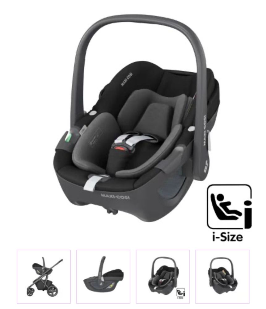 Scoica auto I-Size pentru copii Pebble 360, Essential Black, Maxi Cosi