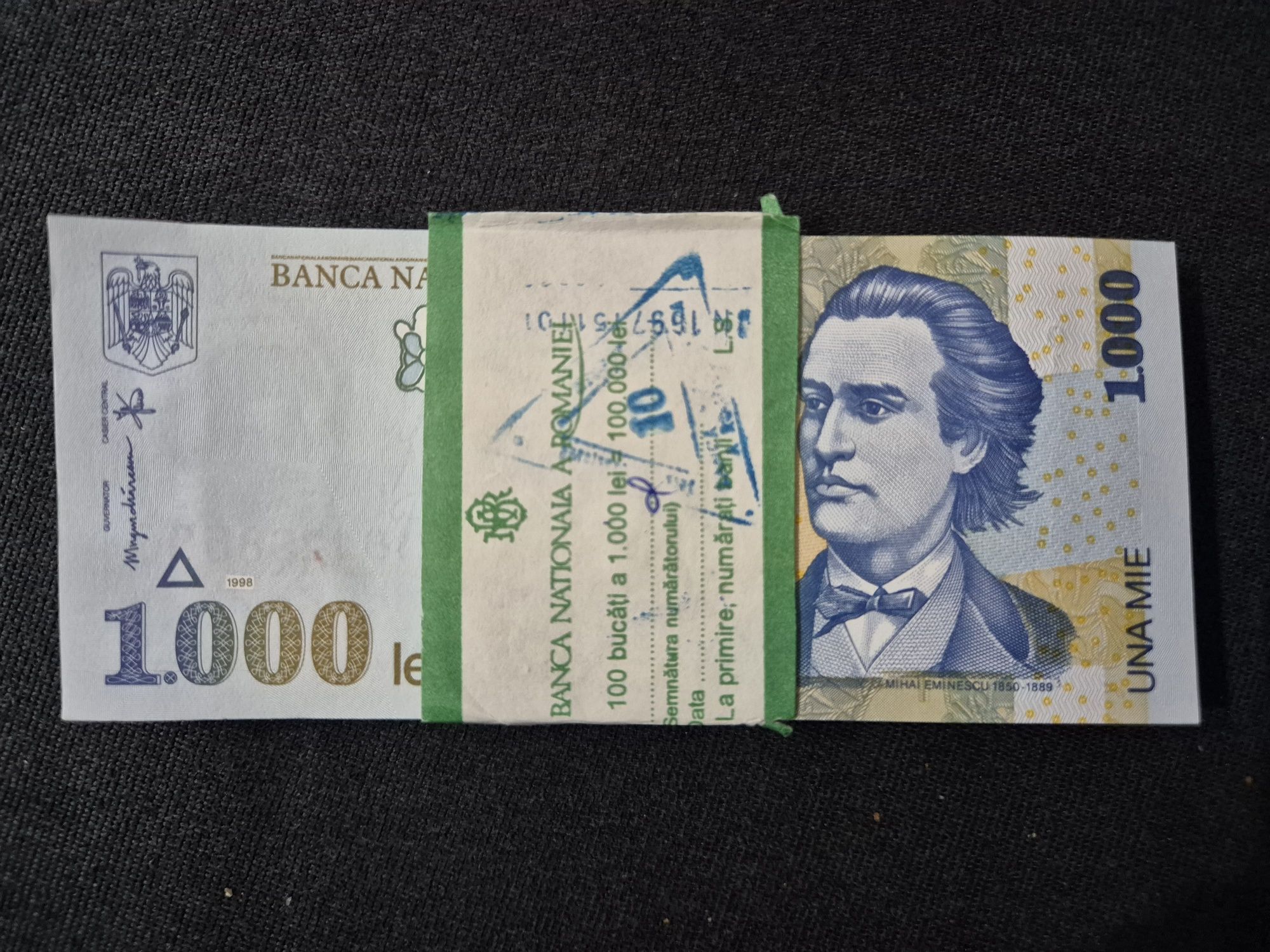Fisic 100 bancnote consecutive 1000 lei 1998 BNR mare