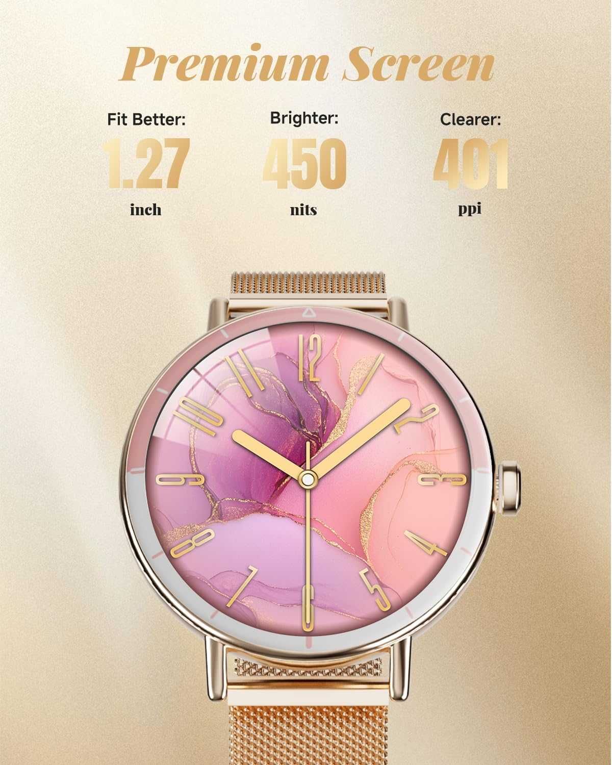 Смарт часовник TOOBUR за жени с две каишки, Android/iOS, розово злато