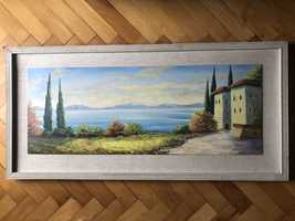 Tablou,pictura in ulei pe lemn,peisaj marin la Mediterana