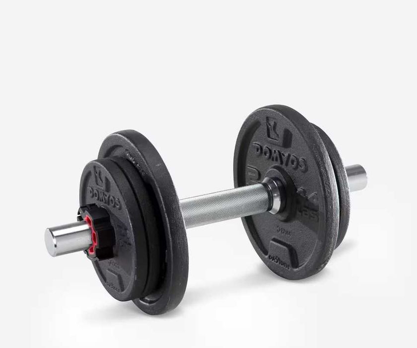 Ganteră 10 kg metal + discuri din fontă – stare foarte bună