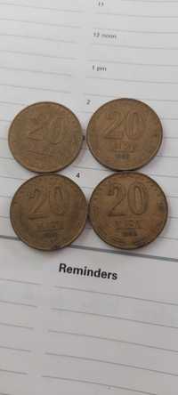 Vand colectie 4 monezi de 20 lei editiile 1992 si 1993