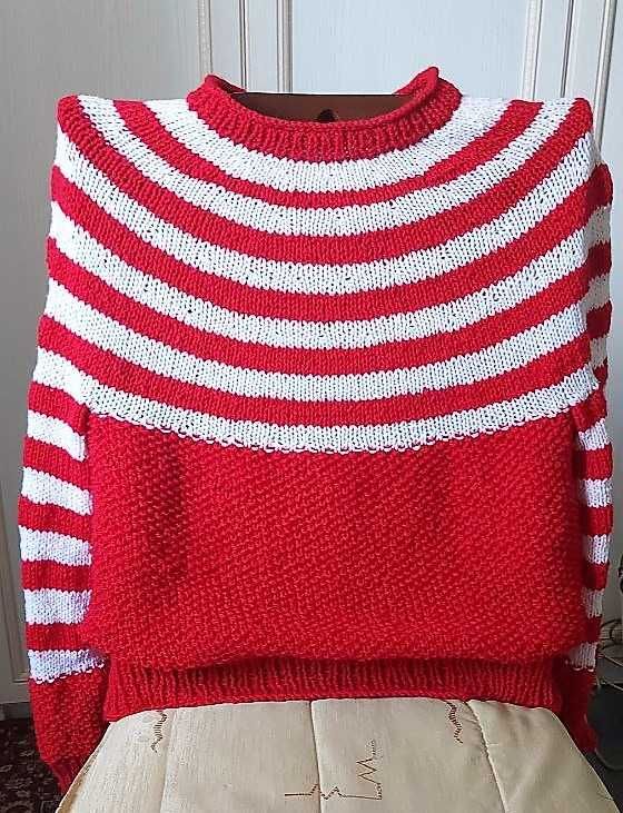 Джемпер  тельняшка с круглой кокеткой/ручное вязание