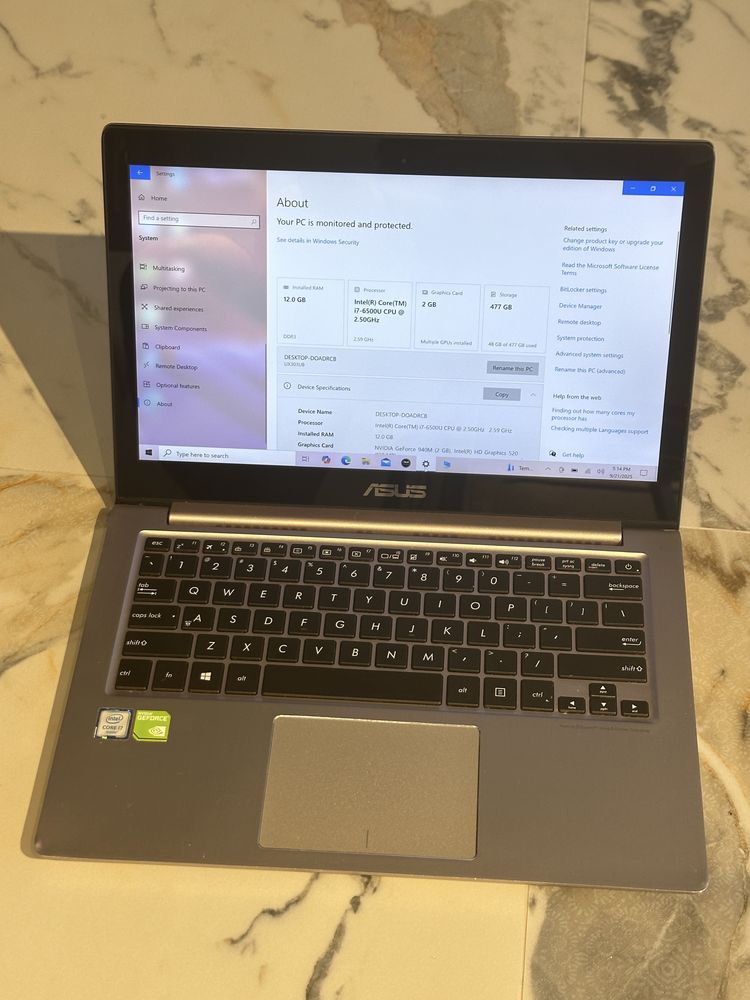 13” FHD IPS ASUS Zenbook Core i7-6500CPU/12GB RAM/512GB SSD
