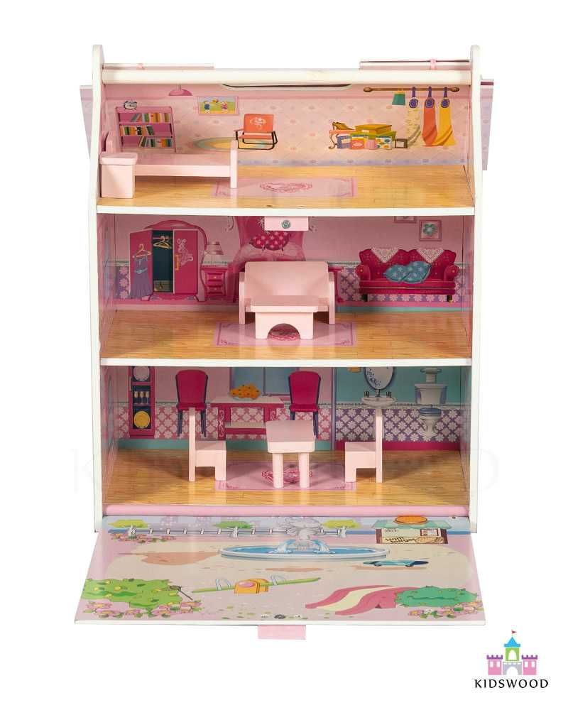Качествена и красива къщша за кукли с мебели на три етажа