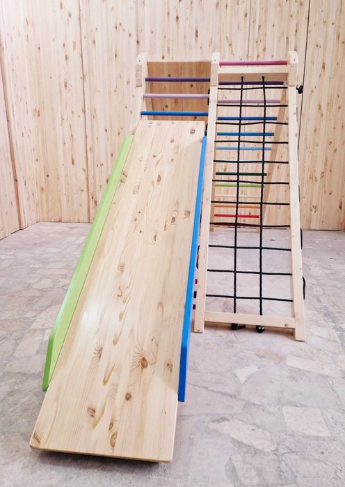 Ansamblu de catarare dublu cu tobogan de 170 cm