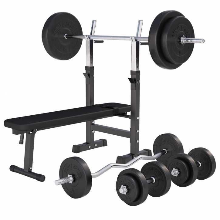 Set banca reglabila cu suport + greutati 100kg