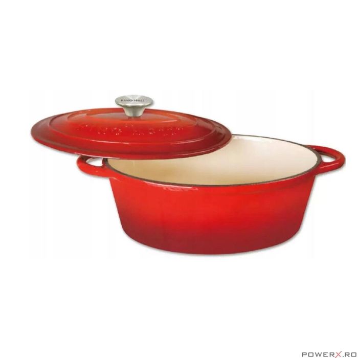 Oala din fonta emailata 6.2 litri, 33cm ovala, cratita cu capac, rosu,