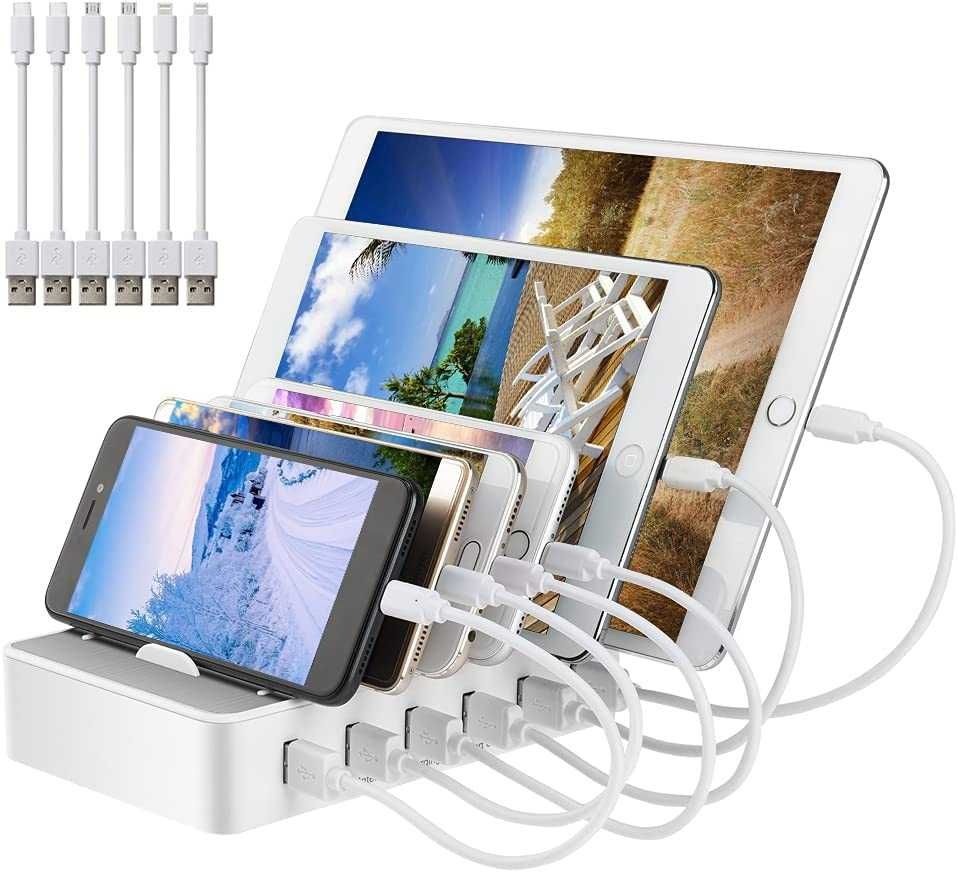 Зарядна станция с 6 порта+ комплект кабели 60 W