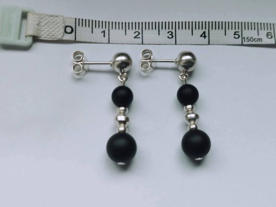 Vechi cercei din argint de 925 cu doua pietre onix negru