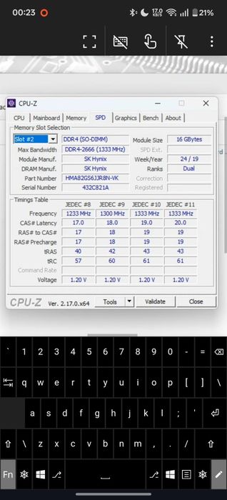 SKhynix 32gb 16x2 DDR4 SODIMM 2666MHz
