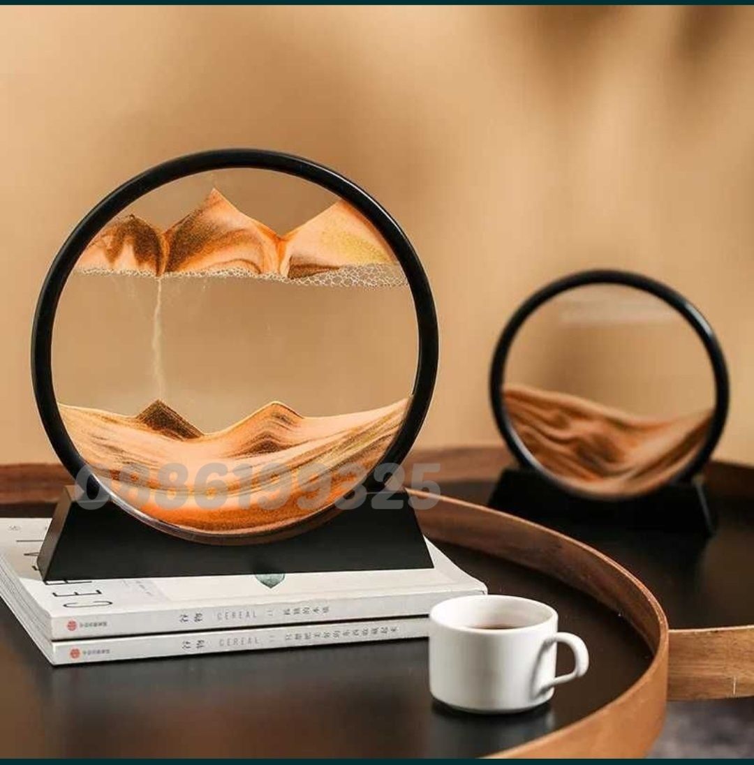 3D Пясъчен часовник с движещ се пейзаж Пясъчен живопис, Оранжев/Син