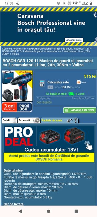 Masina de gaurit si insurubat / filetanta Bosch 12 v