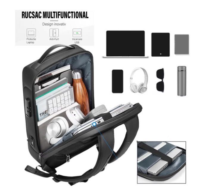 Rucsac laptop impermeabil multifunctional, 15.6 in,30x16x47 cm, Negru