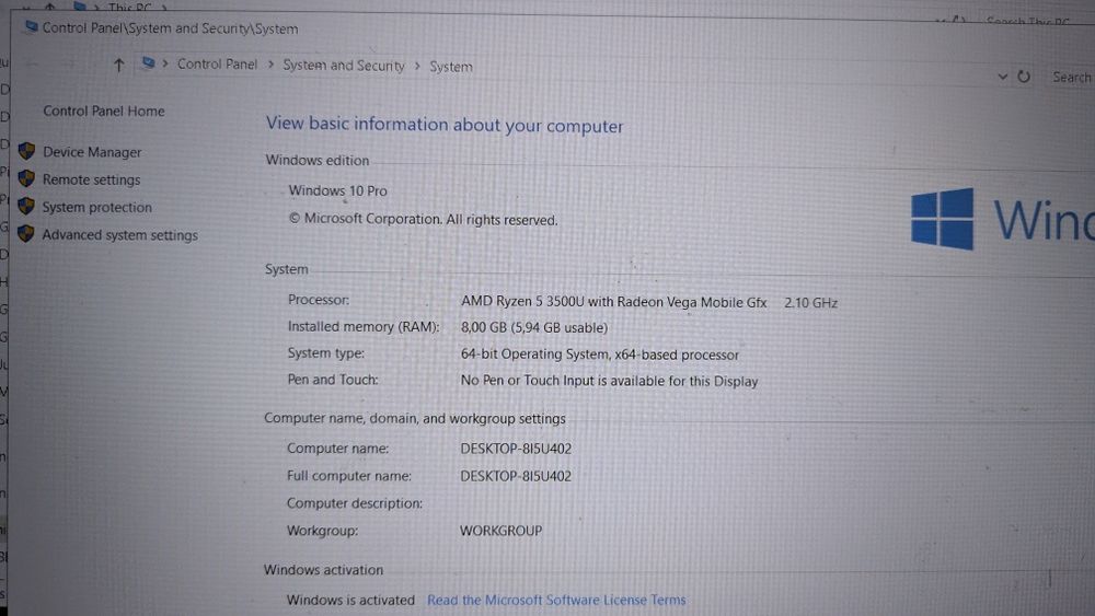 Laptop HP Ryzen 5 3500U