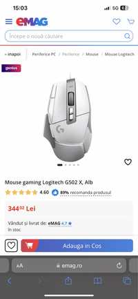 Vand mouse Logitech G502 X Alb
