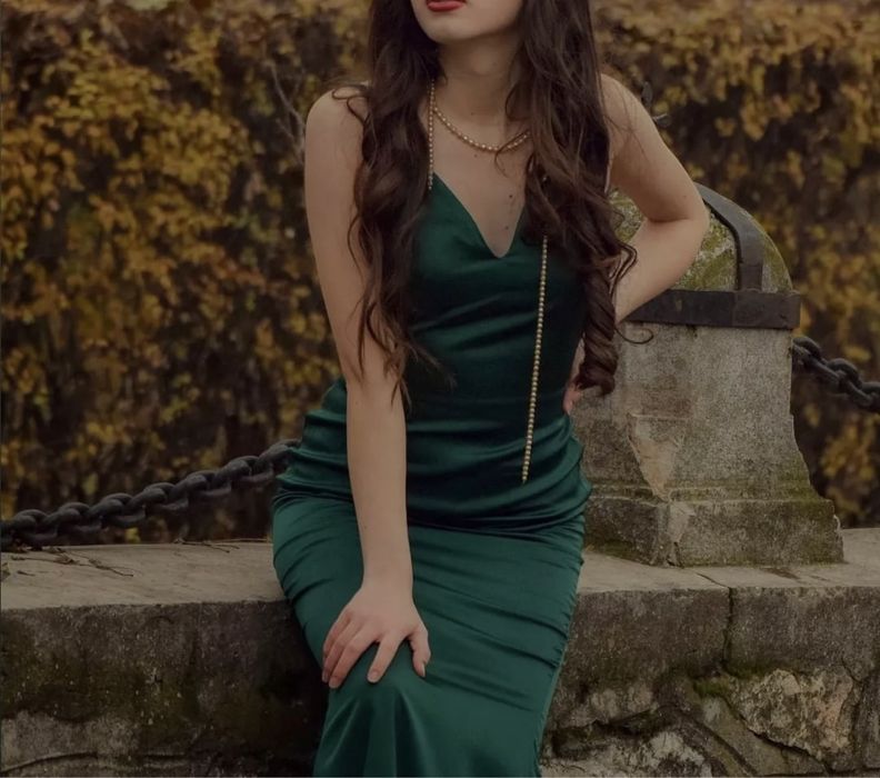 Rochie satin verde smarald