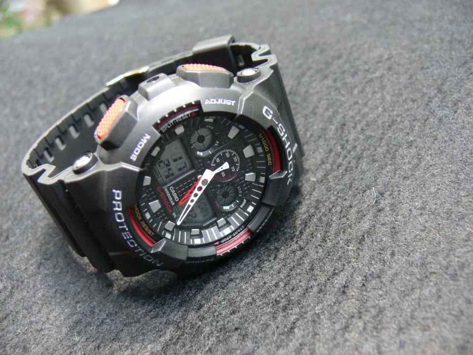 Ceas CASIO G-SHOCK GA-100 BLACK&RED-Negru Mat cu Rosu Sport Nou 2025