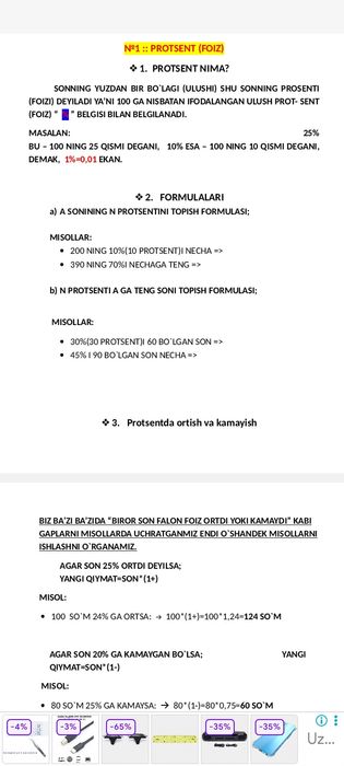 Protsent tushunchasi kitobi