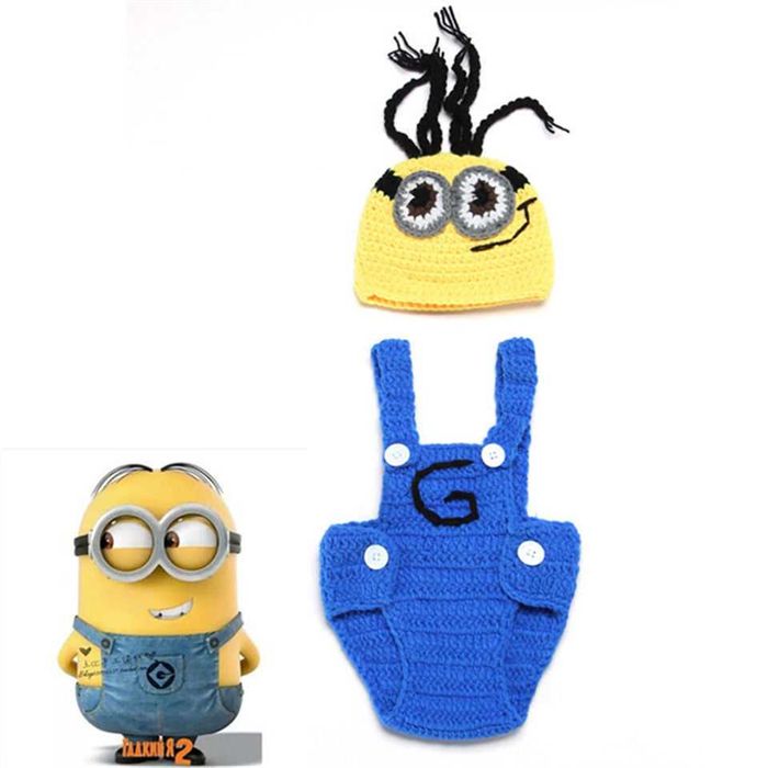 Costum bebelusi crosetat Minion sedinte foto,botez