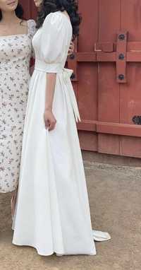 Длинное платье на узату или свадьбу с поясом, цвет Айвори, размер S