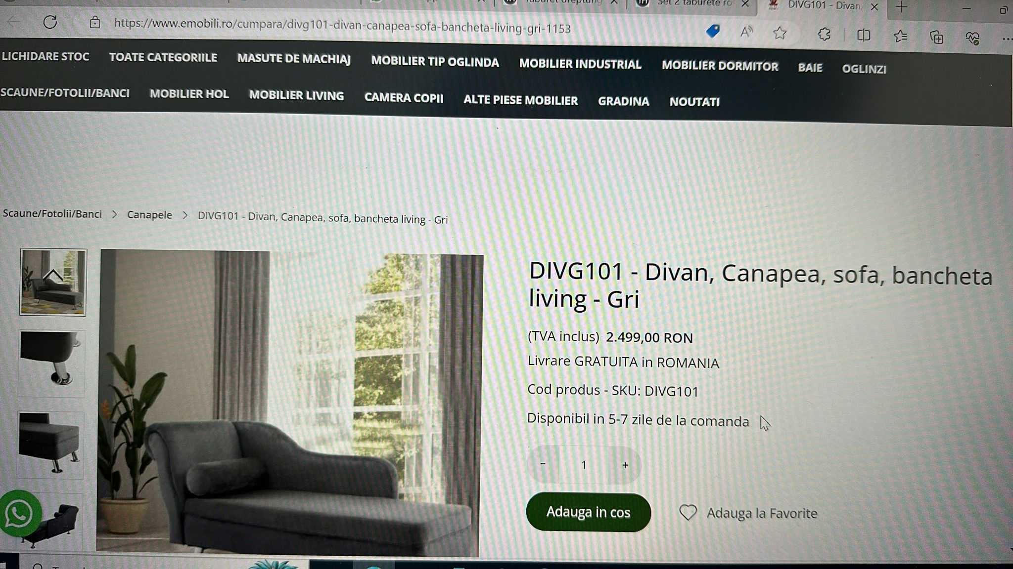 Divan, Canapea, sofa, bancheta living - Gri