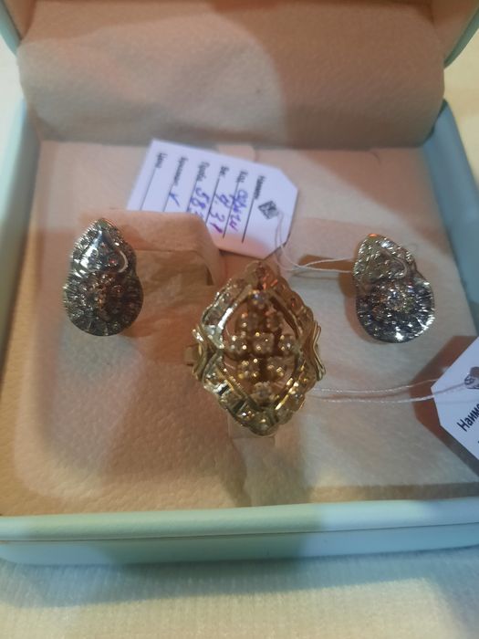 Золотое изделие. Комплект.Кольцо и серги