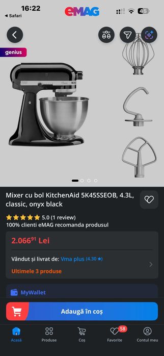 mixer cu bol , robot de bucatarie KitchenAid sigilat