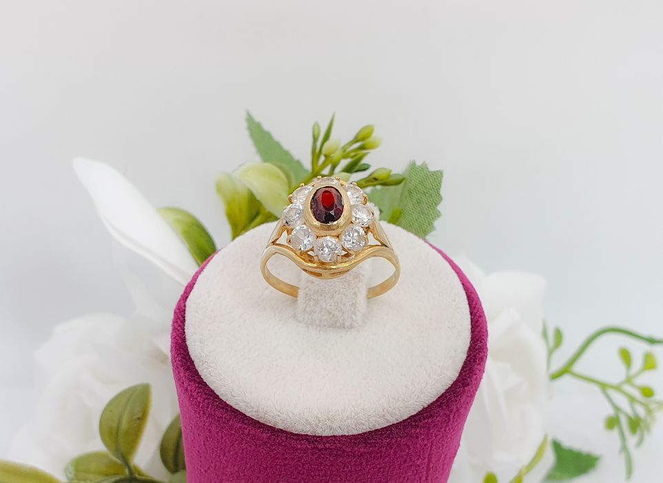 Inel din aur de 18K cu granat natural și zirconii mărimea 58