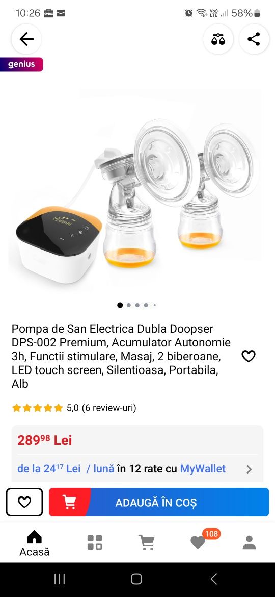 Pompa electrica san dubla Dopser portabila +pungi+ tampoane san