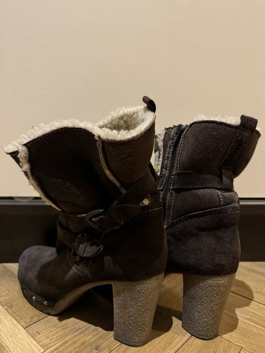 Кафяви боти на ток естествена кожа