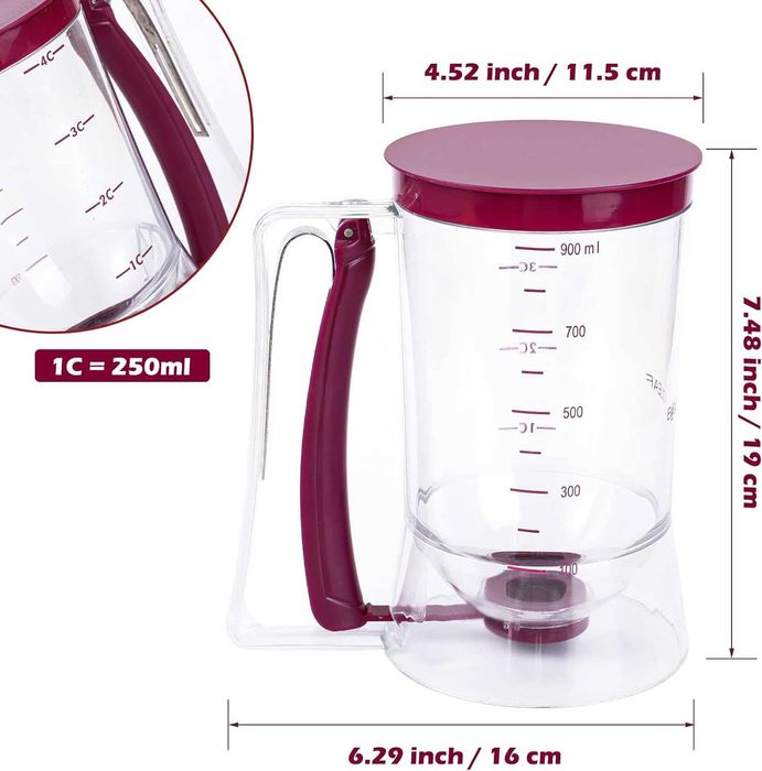 Dozator aluat cu capac si scala de masurare pt. clatite briose 900ml