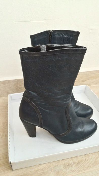 Дамски боти (37) естествена кожа с висок ток