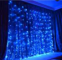 Студено синя Завеса с 400лампи уникат 10 въжета Коледна завеса