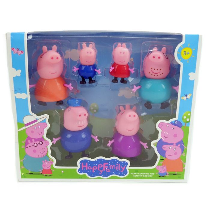 Set cu 6 figurine din Familia Peppa Pig si bunicii, 5 si 9 cm, NOU