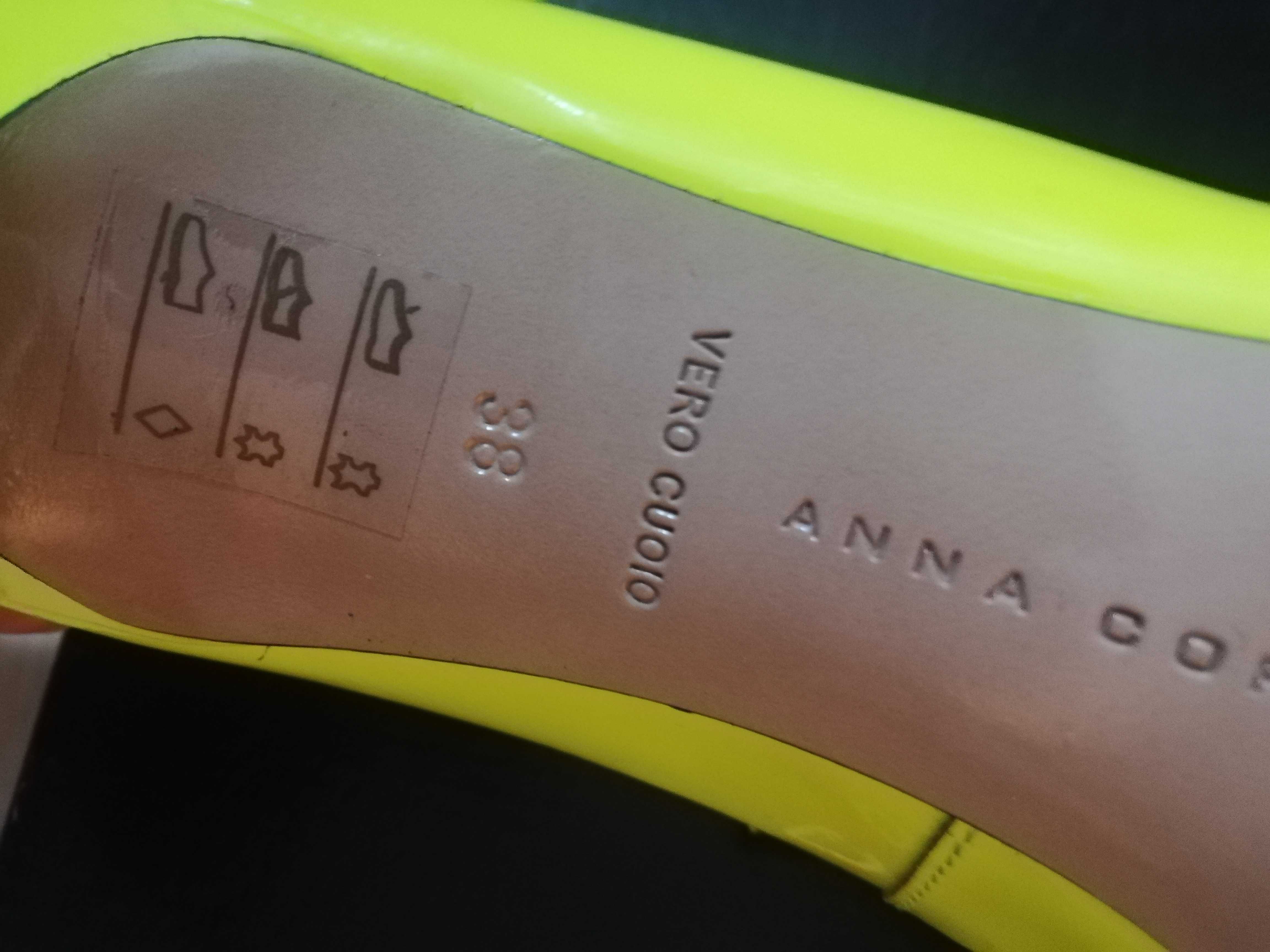 Pantofi stiletto Anna Cori noi, EU 38, piele lacuită, galben fluo