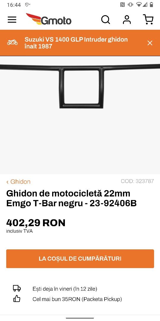 Ghidon de motocicleta 22 mm Emgo T-bar mnegru