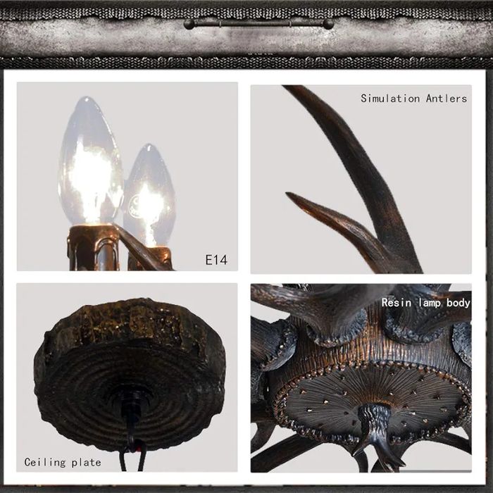 Полилей еленов рог(смола)черен и 6 абажура, 6×Е14