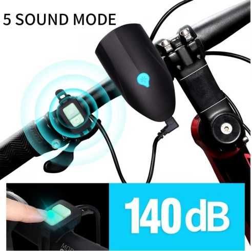 Мощен презаредим водоустойчив вело фар за колело с вграден клаксон