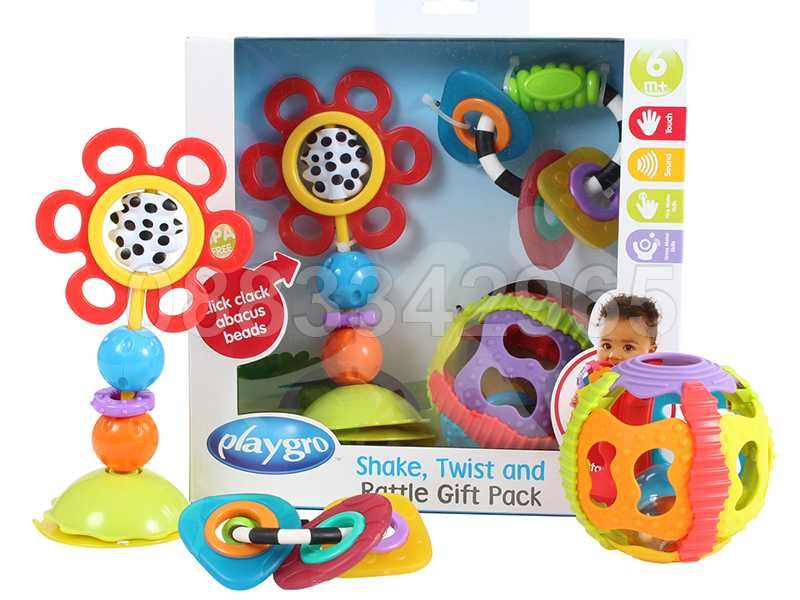 НОВ! Комплект дрънкалки 3 бр Playgro Shake, twist and rattle gift pack