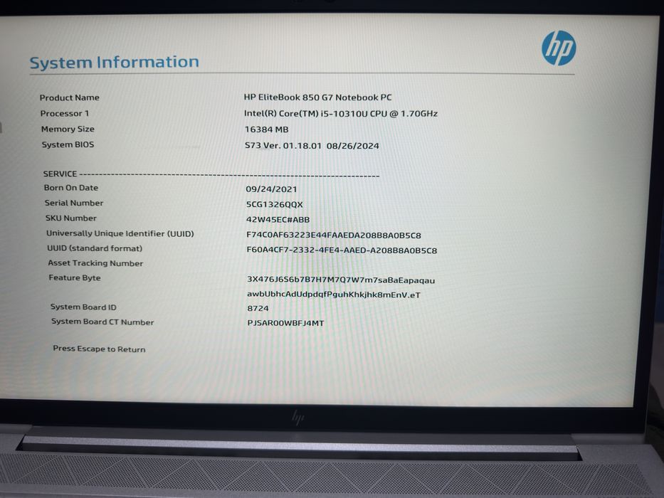 Laptop HP Elitebook 850 G7
