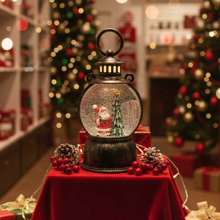 Голям LED коледен фенер с ефект на падащ сняг