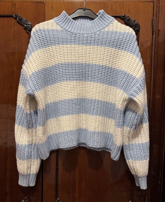 Pulover Cropp alb-bleu