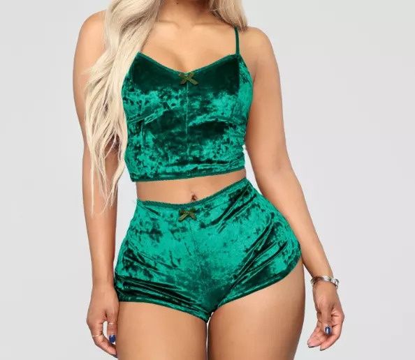 Set pijama sexy din catifea, maiou si pantaloni