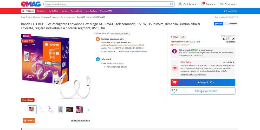 Banda LED RGB+WW Smart Ledvance Flex Magic ZigBee, REDUS de la 200RON