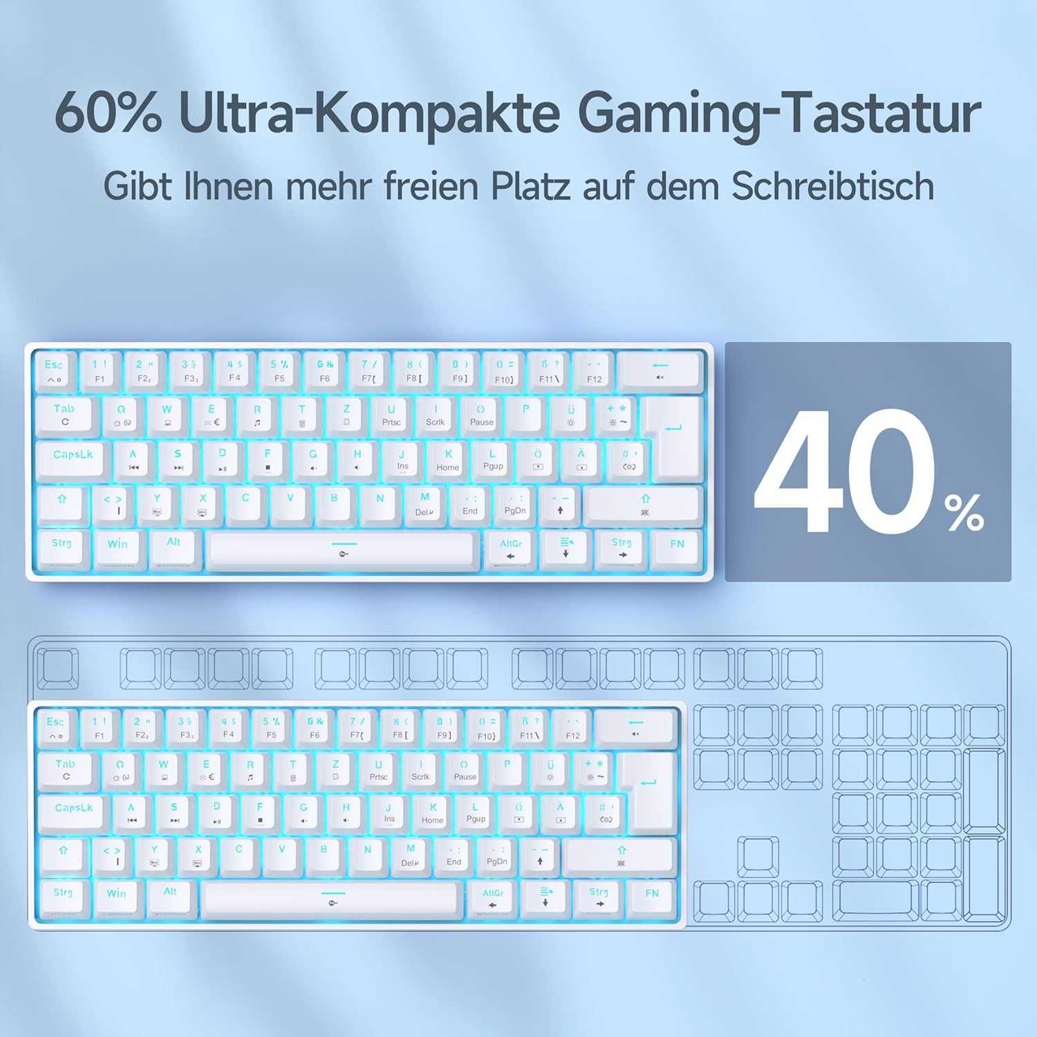 Tastatură mecanică TMKB T61SE QWERTZ,comutator albastru,alb