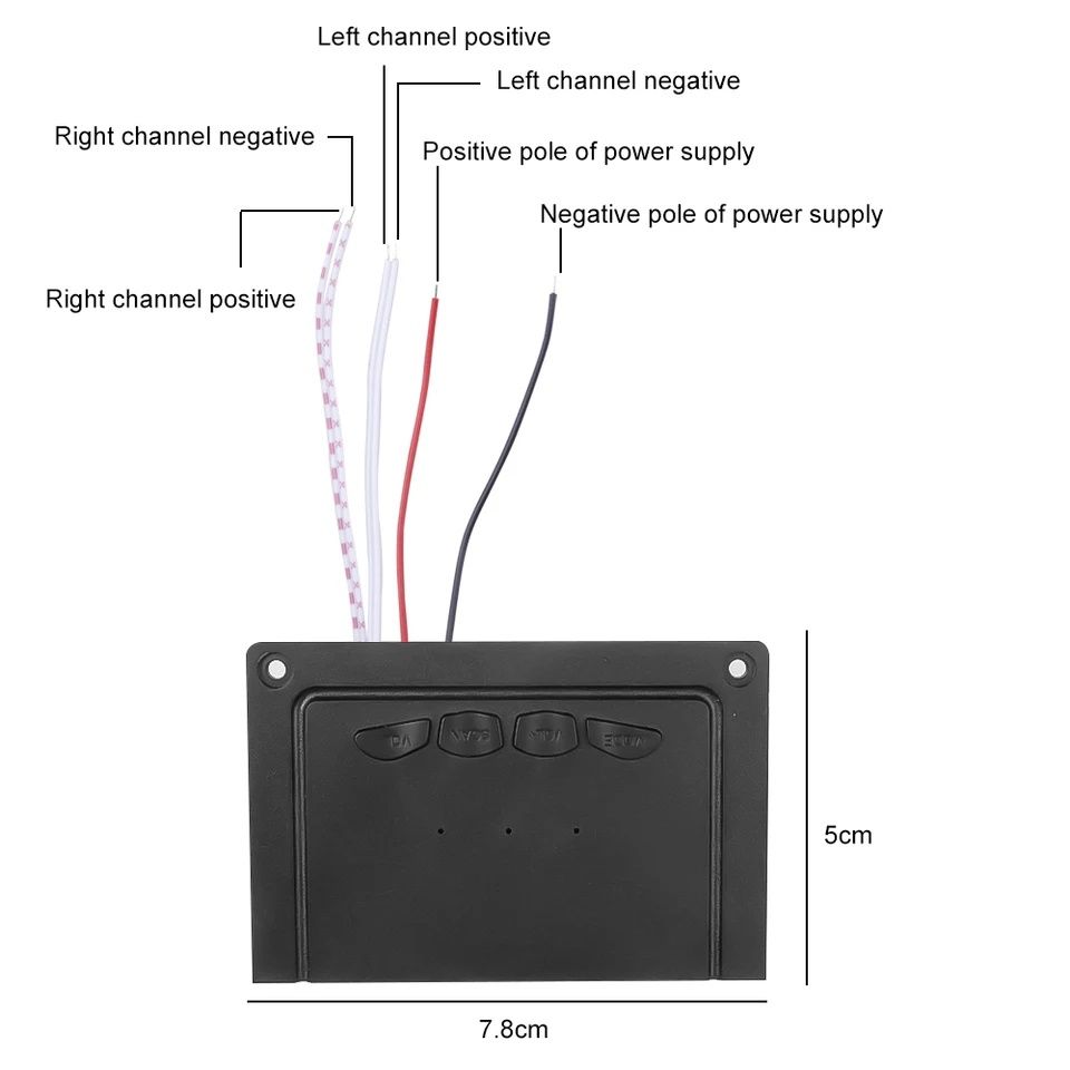 Mp3 плеър 3.7V-5V, 2*5W ъглов модул за вграждане с BT 5.0, Mic,Aux,Sd