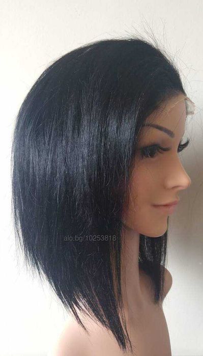 Бразилска човешка коса 30 см. черна естествена перука с дантела 4Х4