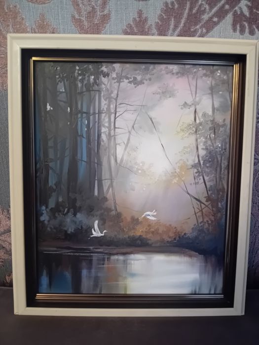 Картина" на пруду" 31х36, масло.